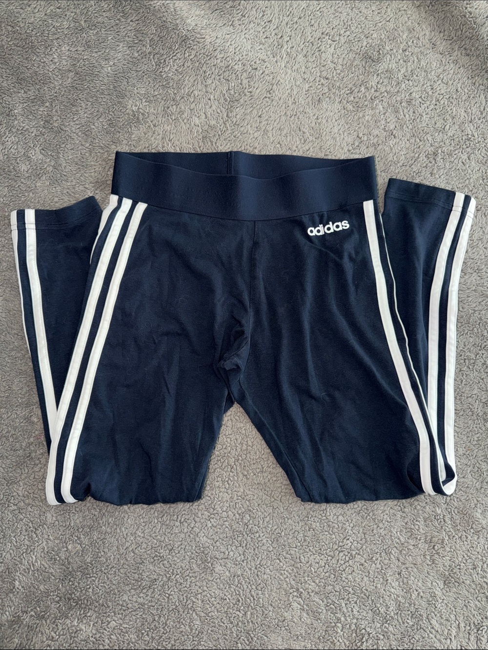adidas Navy Leggings with White Triple Stripes